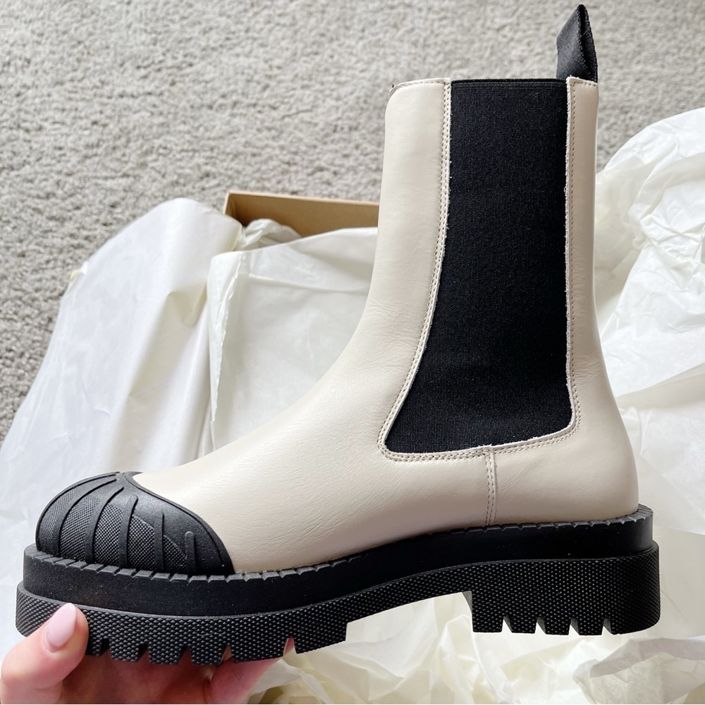 Anthropologie Maeve NEW Chelsea Boots Ivory Genuine Leather Size 40 US 9 Moto - Picture 5 of 12